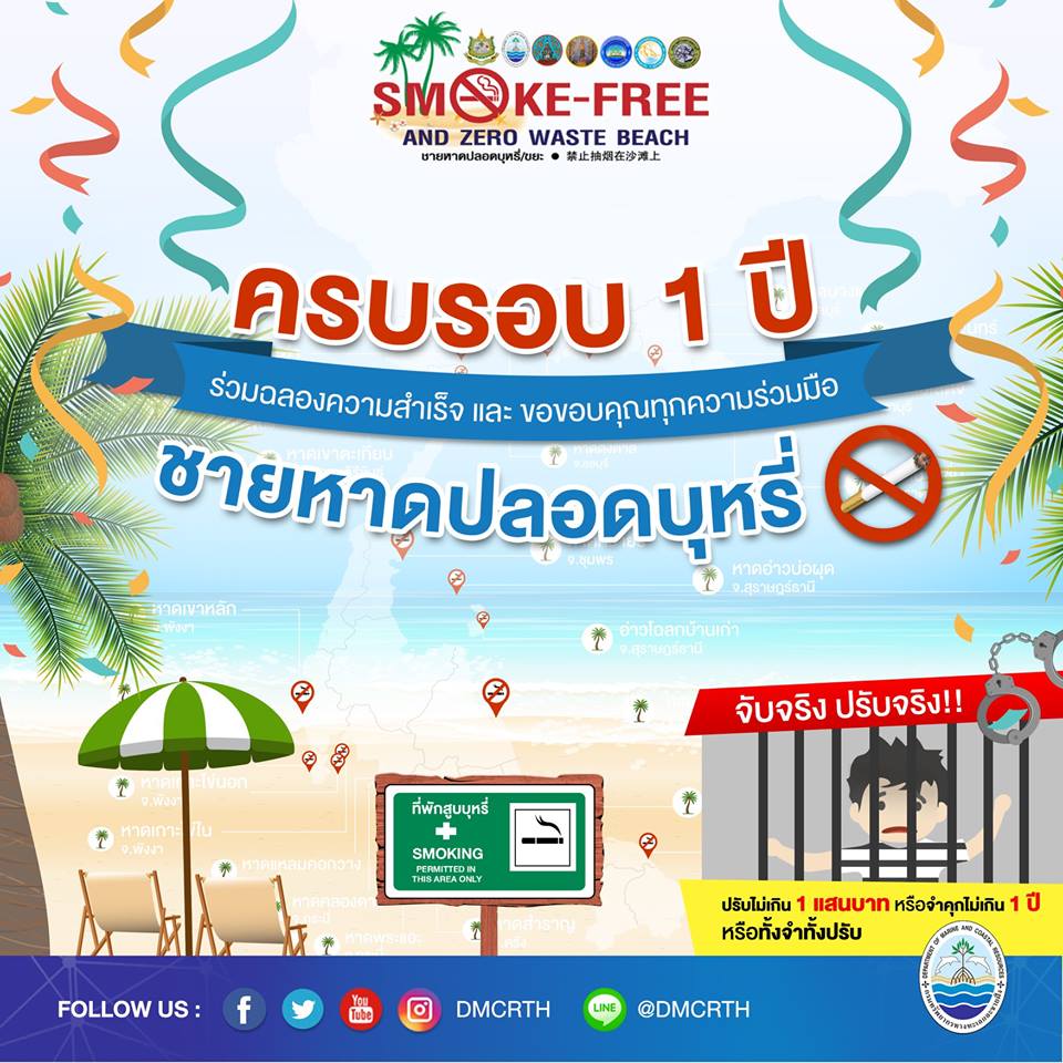 ครบรอบ ๑ ปี ชายหาดปลอดบุหรี่ อากาศดีดีที่ชายทะเล