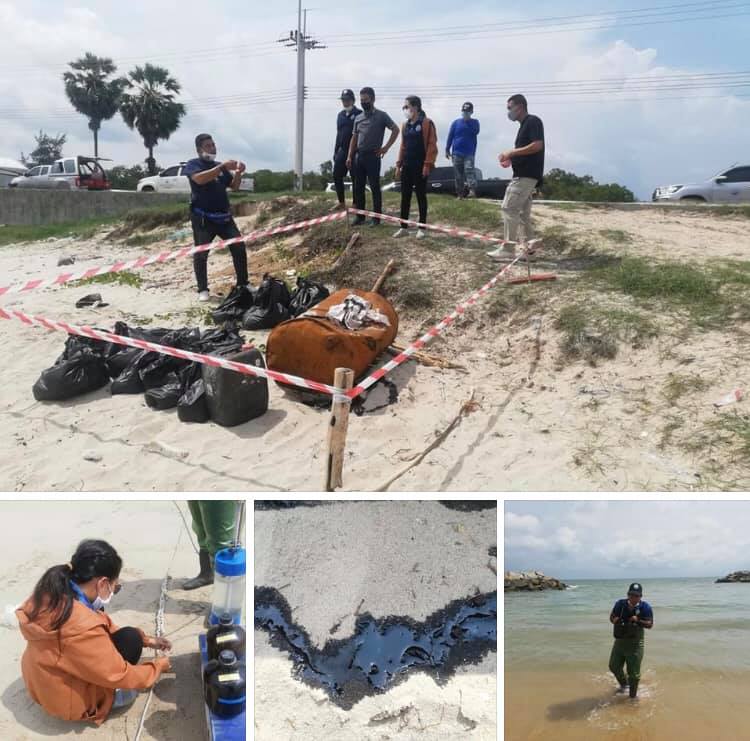 น้ำทะเลยังปกติ เหตุพบถังน้ำมันเกยหาดสุชาดา ระยอง