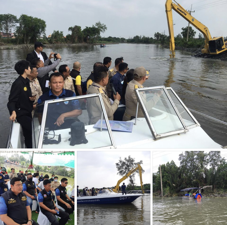 นำเรือสนับสนุนภารกิจขุดลอกคลองสุนัขหอน สมุทรสาคร