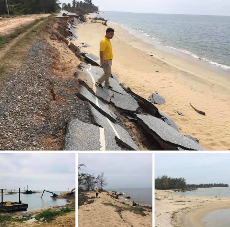 กัดเซาะรุนแรงถนนตัดขาด ชายหาดแหลมโพธิ์ ปัตตานี