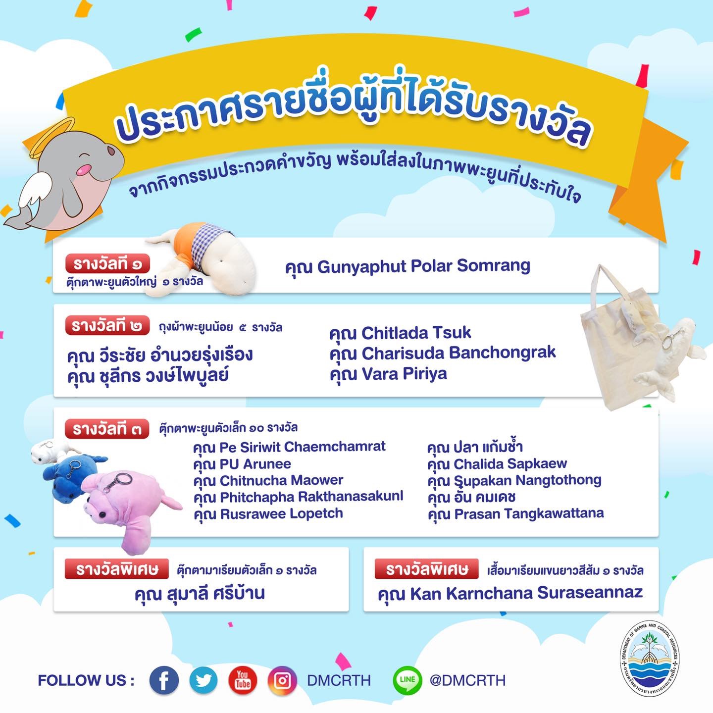 ประกาศรายชื่อผู้ได้รับรางวัลเพจกรม ทช.