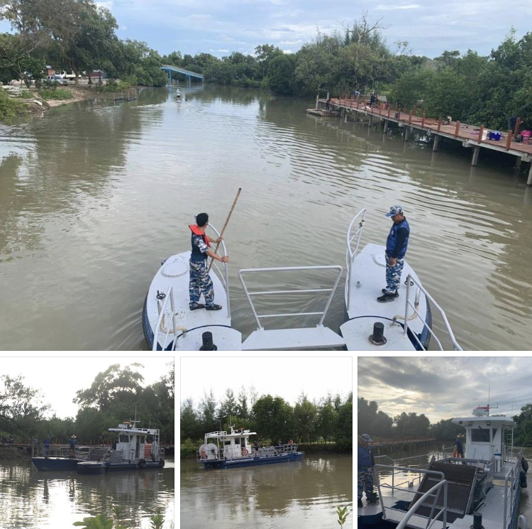 ล่องเรือเก็บขยะป่าชายเลนโขดปอ พื้นที่สาธิตระยอง