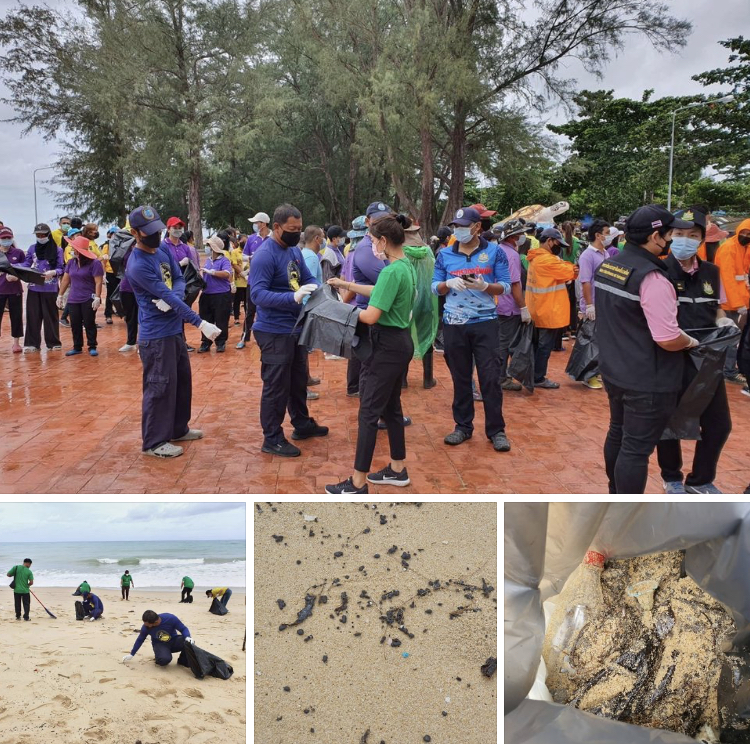 ชาวท้ายเหมือง รวมพลังเก็บกวาดก้อนน้ำมันพ้นหาดหน้าบ้าน