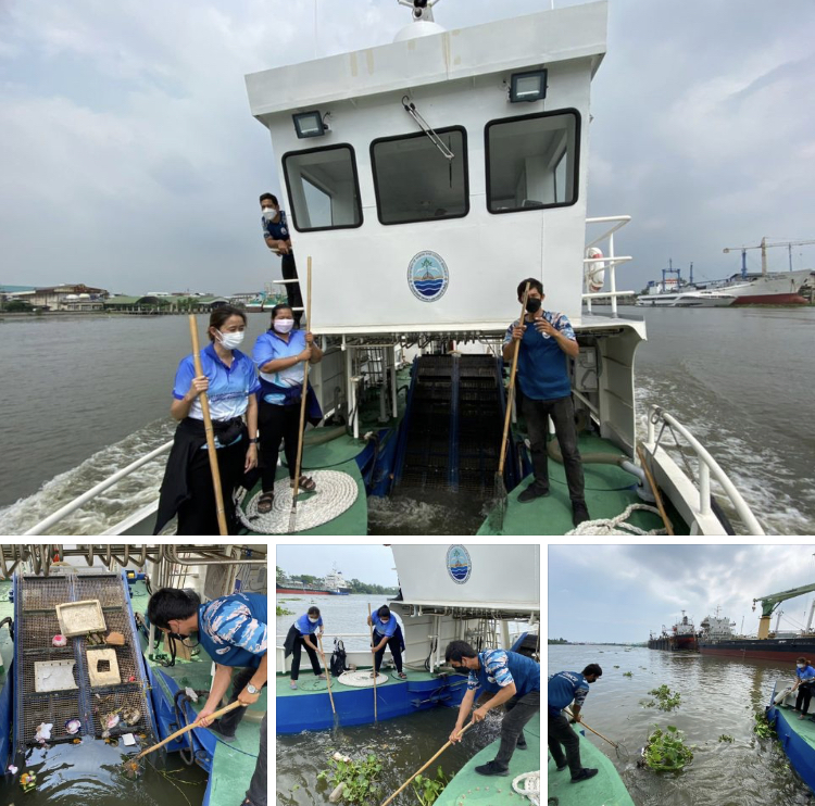ออกเรือ เก็บกวาดกระทงหลงทางในคลองมหาชัย