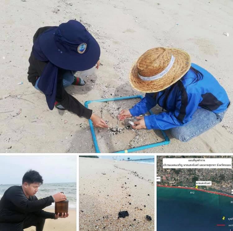 พบก้อนน้ำมันดิน กระจายตามหาดเขตทะเลเมืองระยอง