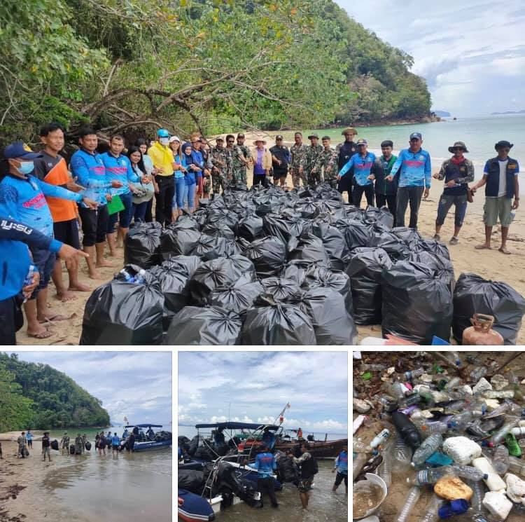 อาสาเก็บขยะชายหาดหลังเขาเมง ตรัง