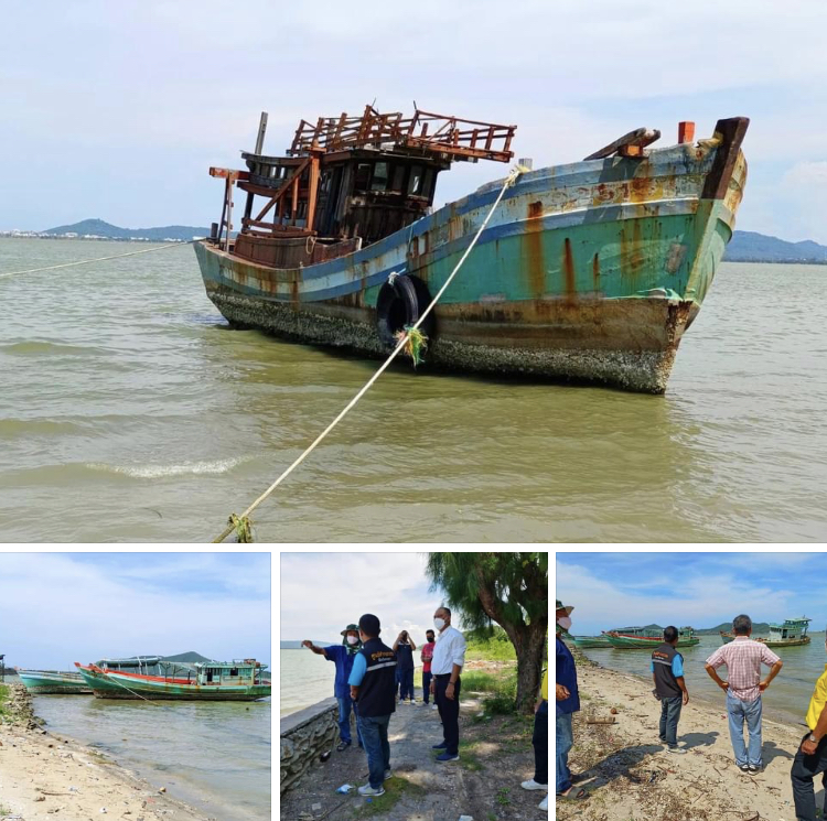 ตรวจสอบเรือประมง จอดเกยหาดทรายเทียมข้างเกาะยอ
