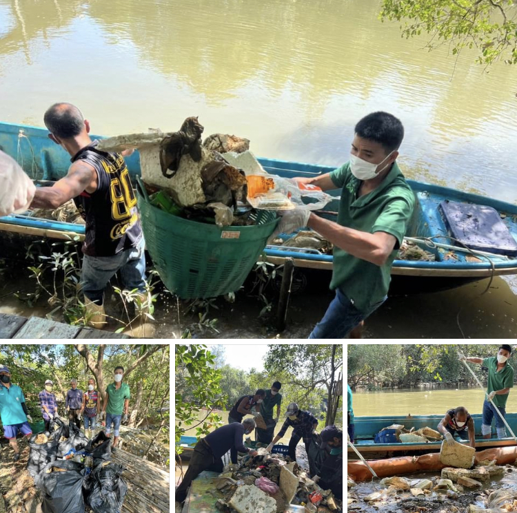 เก็บขยะปากคลองบ้านด่าน เครือข่ายลดขยะทะเลระนอง