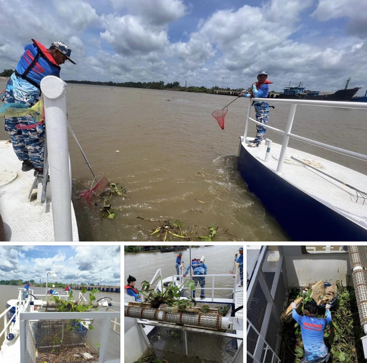 นำเรือเก็บขยะ ล่องเก็บขยะลอยน้ำปากน้ำอ่าวบ้านดอน