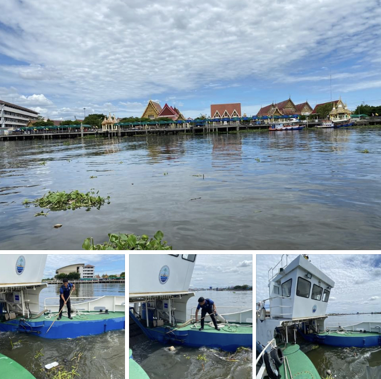 ล่องแม่น้ำท่าจีน เก็บขยะหน้าท่าเรือวัดบางหญ้าแพรก
