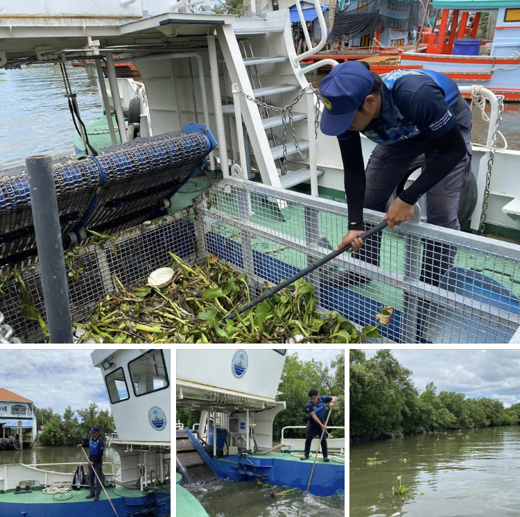 ล่องเรือเก็บขยะในคลองพิทยาลงกรณ์ สมุทรสาคร