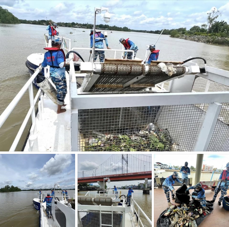 ล่องเรือเก็บขยะปากน้ำตาปี ปากอ่าวบ้านดอน