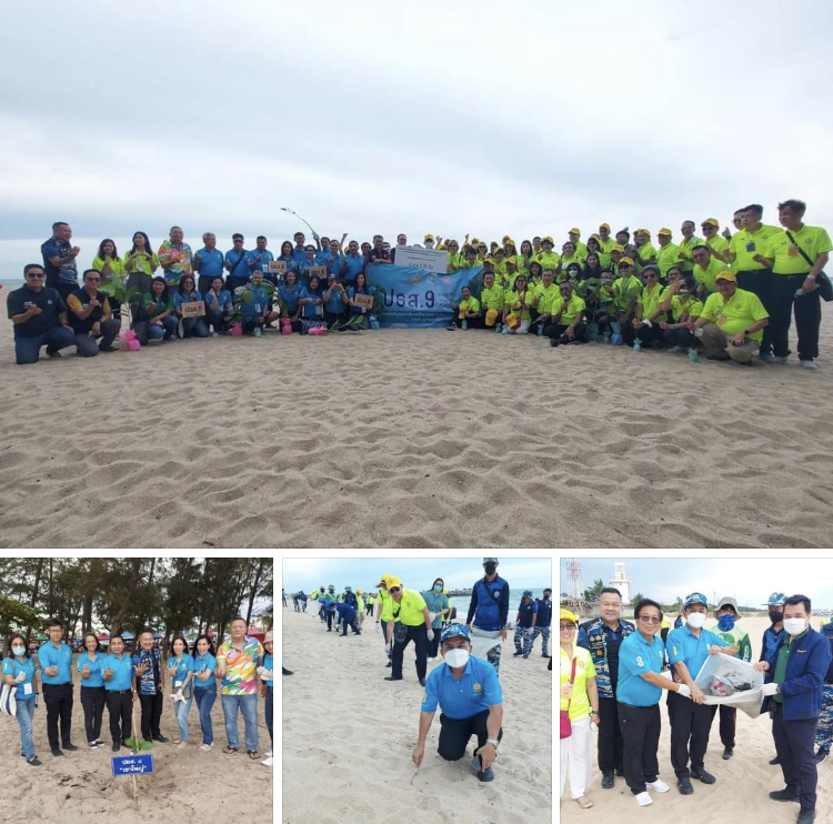 กรมทะเล ร่วมคณะ ปธส.๘ และ ๙ ปลูกป่าชายหาดและเก็บขยะชายหาดแหลมเจริญ ทะเลระยอง