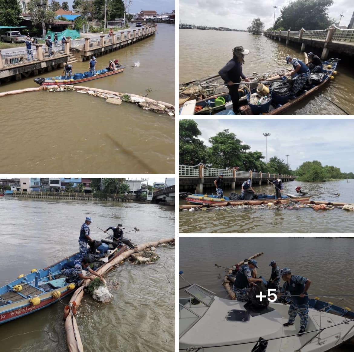 กรมทะเลและชายฝั่ง จัดเก็บขยะที่ตกค้างบริเวณบูมกักขยะ (Boom) แม่น้ำปัตตานี