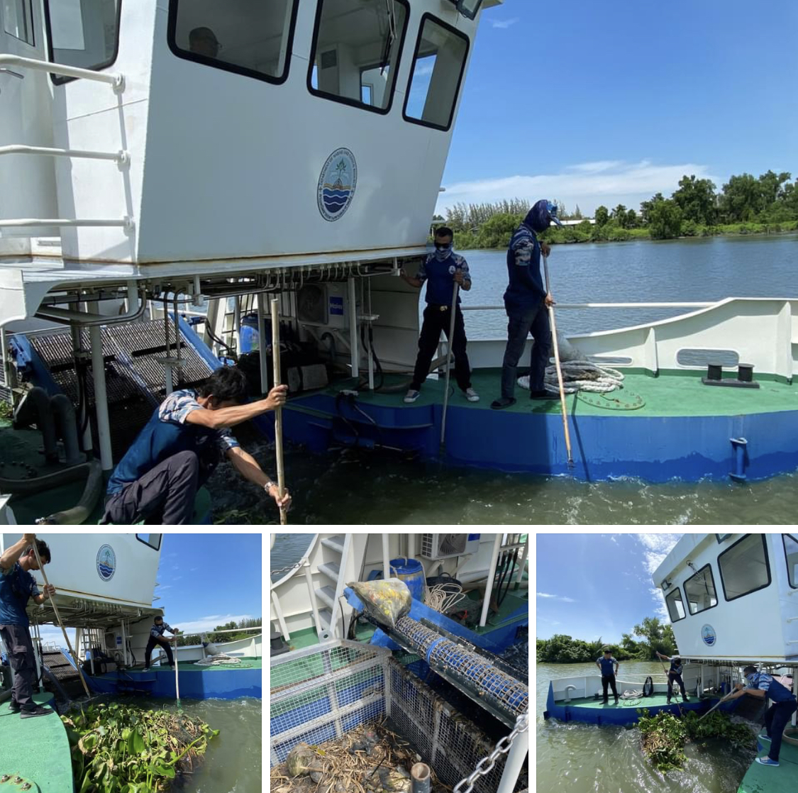 ลอยเรือ กวาดขยะพลาสติกผิวน้ำในแม่น้ำท่าจีน