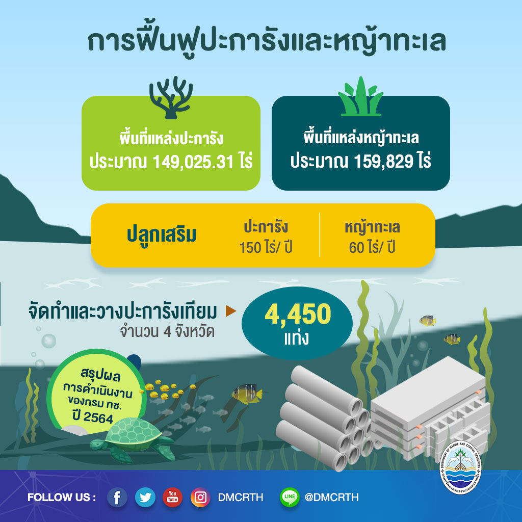ผลการดำเนินงานกรม ทช. ปี ๒๕๖๔ ด้านปะการังและหญ้าทะเล