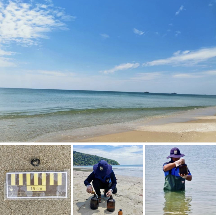 น้ำทะเลปกติ แต่ยังพบก้อนน้ำมันดินที่ชายหาดแม่รำพึง