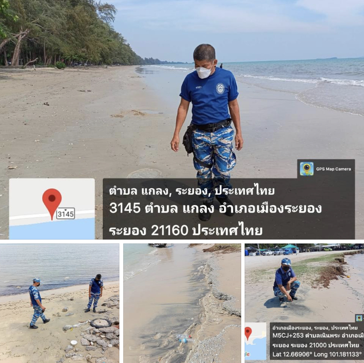 ผลสำรวจช่วงเย็น เดินหาดตรวจติดตามคราบน้ำมันจากทะเลระยอง