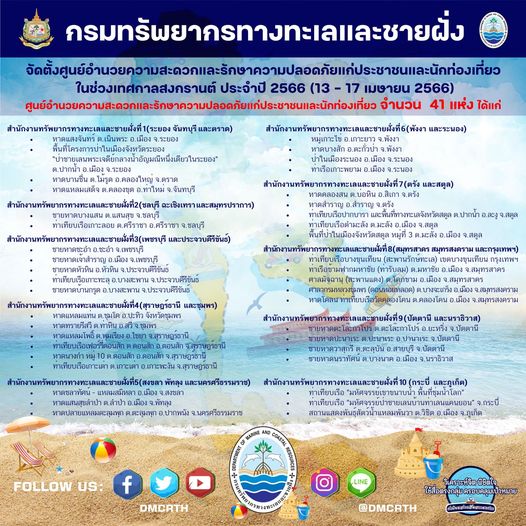กรมทะเลชายฝั่ง จัดตั้งศูนย์อำนวยความสะดวกและรักษาความปลอดภัยแก่ประชาชนและนักท่องเที่ยว ช่วงเทศกาลสงกรานต์ ประจำปี 2566