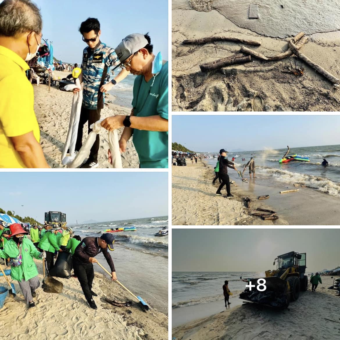กรมทะเลชายฝั่ง ตรวจสอบและเก็บ​กู้​คราบ​น้ำมัน  บริเวณชายหาดบางแสน จ.ชลบุรี