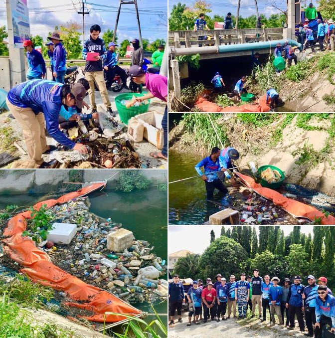 กรมทะเล ร่วมกับ เทศบาลเมืองแสนสุข ชมรมกู้ชีพทางทะเลฉลามขาว (พิทักษ์ทะเล) ลงพื้นที่จัดเก็บขยะจากทุ่นกักขยะ บริเวณคลองบ่อตะเคียน ต.แสนสุข อ.เมือง จ.ชลบุรี
