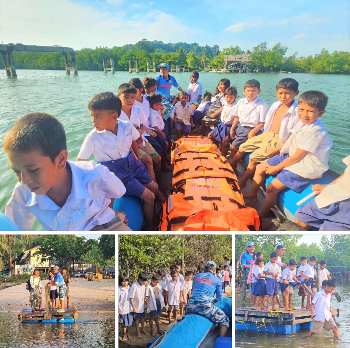 กรมทะเลชายฝั่ง อำนวยความสะดวกนักเรียนที่เดินทางข้ามลำคลองไปโรงเรียนบ้านเกาะพยาม จ.ระนอง