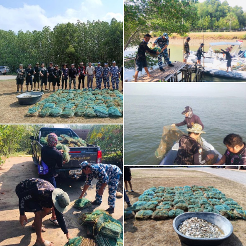 กรมทะเล ร่วมกับอุทยานฯ ลาดตระเวนตรวจยึดเครื่องมือประมงผิดกฎหมายบริเวณชายฝั่ง บ้านเชิงกระ หมู่ที่ 2 ตำบลวิสัยเหนือ อำเภอเมืองชุมพร จังหวัดชุมพร