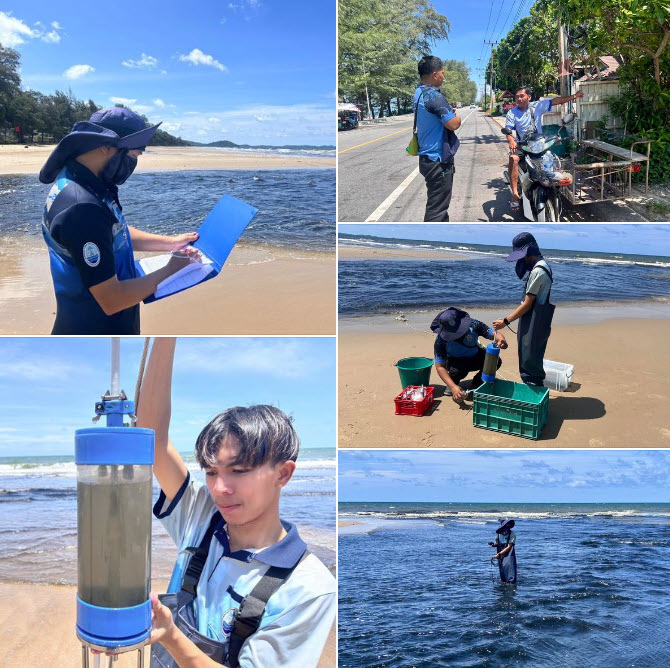 กรมทะเล ลงพื้นที่ตรวจสอบคุณภาพสิ่งแวดล้อม หลังได้รับแจ้งพบน้ำเสียบริเวณหาดแม่รำพึง ตำบลตะพง อำเภอเมืองระยอง จังหวัดระยอง