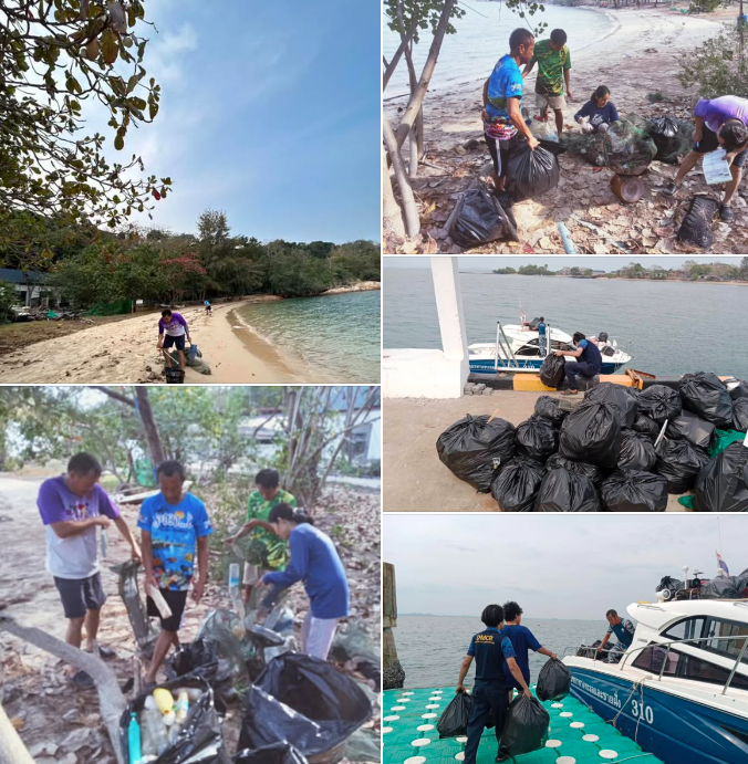 กรม ทช. จัดเก็บขยะทะเลตกค้างบริเวณพื้นที่ชายหาดของเกาะมันใน (หาดหน้าบ้าน) อำเภอแกลง จังหวัดระยอง