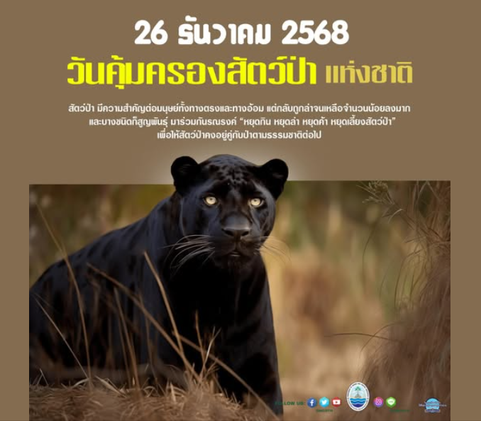 26 ธันวาคม ของทุกปี วันคุ้มครองสัตว์ป่าแห่งชาติ