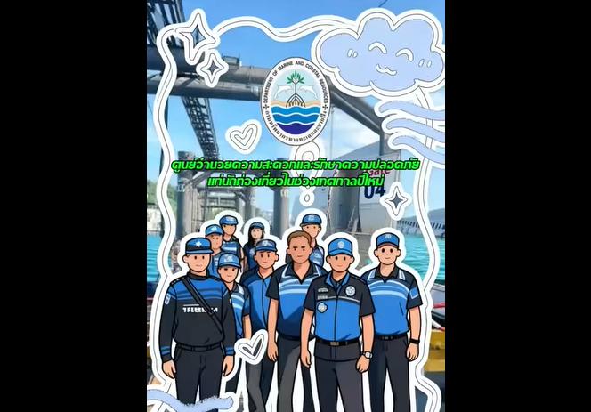 กรมทะเล โดย สทช.10 ปฏิบัติงานศูนย์อำนวยความสะดวกและรักษาความปลอดภัยแก่นักท่องเที่ยวในช่วงเทศกาลปีใหม่ บริเวณท่าเรือวิสิษฐ์พันวา ตำบลวิชิต อำเภอเมือง จังหวัดภูเก็ต "ท่องเที่ยว ปลอดภัย ใส่ใจสิ่งแวดล้อม" สวัสดีปีใหม่ 2569