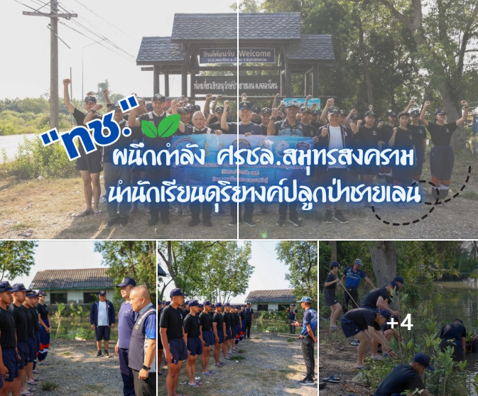 ทช. ผนึกกำลัง ศรชล.สมุทรสงคราม นำนักเรียนดุริยางค์ปลูกป่าชายเลน 200 ต้น ฟื้นฟูระบบนิเวศบ้านคลองโคน