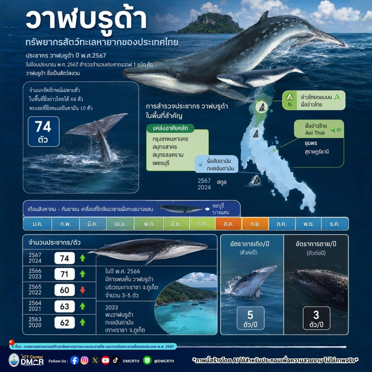 ข่าวดีทะเลไทย! ประชากร "วาฬบรูด้า" ปี 2567 เพิ่มขึ้นแตะ 74 ตัว ชี้อ่าวไทยตอนบนแหล่งอาศัยหลัก