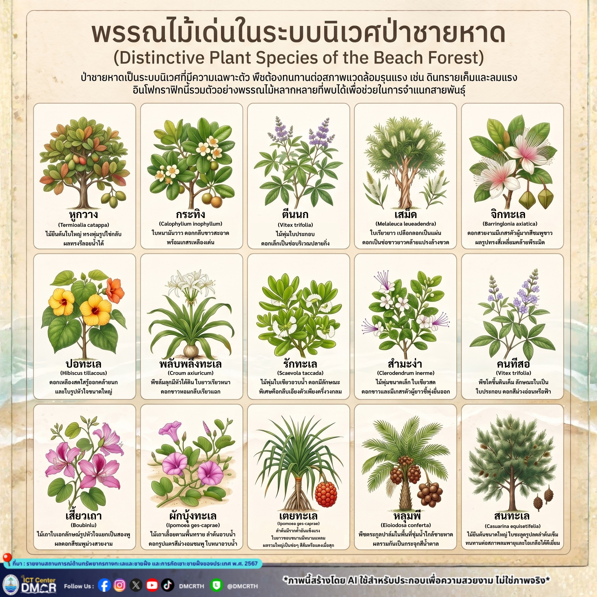 เจาะลึก 15 พรรณไม้เด่นป่าชายหาดไทย! พืชแกร่งผู้ปรับตัวสู้ลมแรงและไอเกลือ