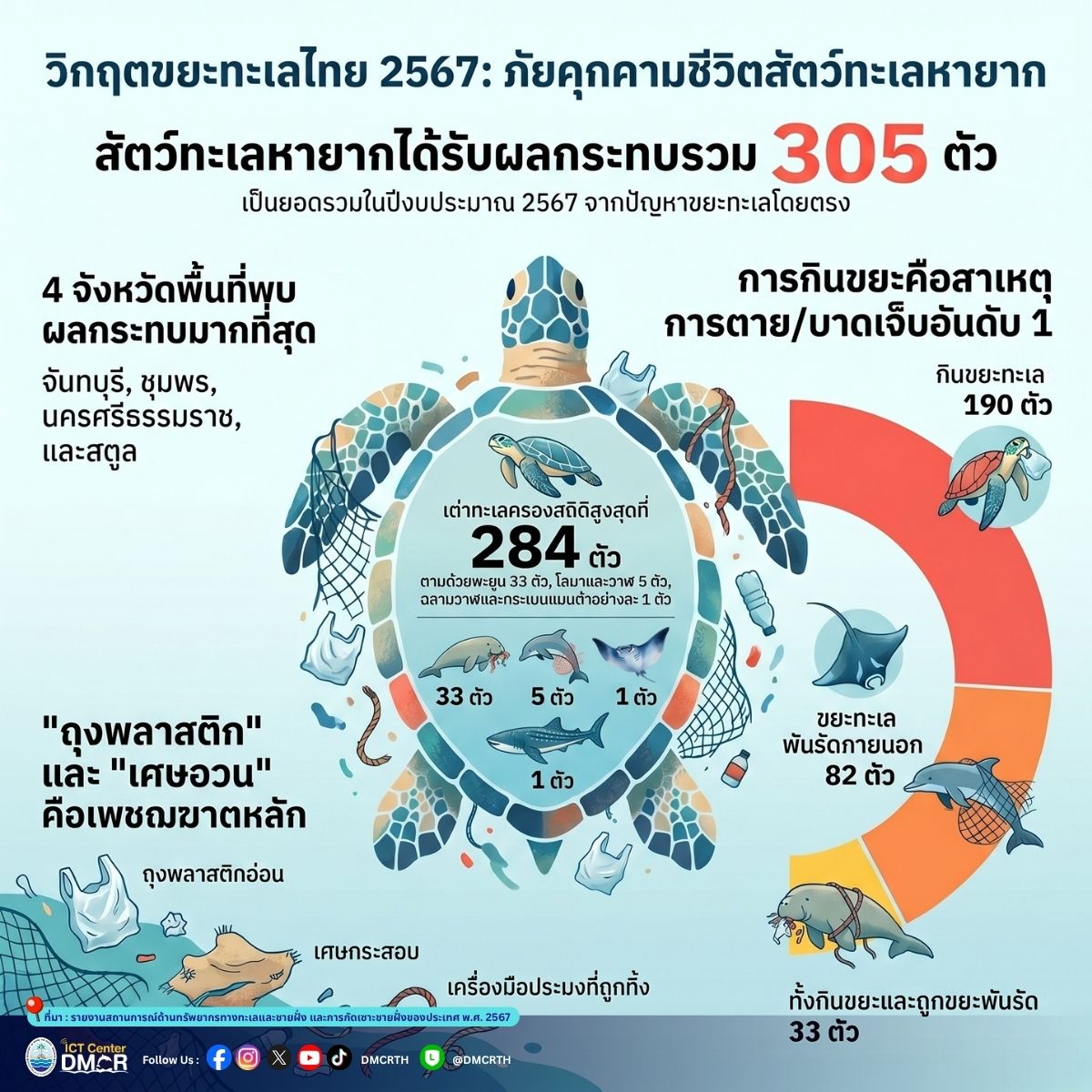 ขยะวิกฤตทะเลไทย 2567 : ชีวิตสัตว์ทะเลหายาก 305 ตัว