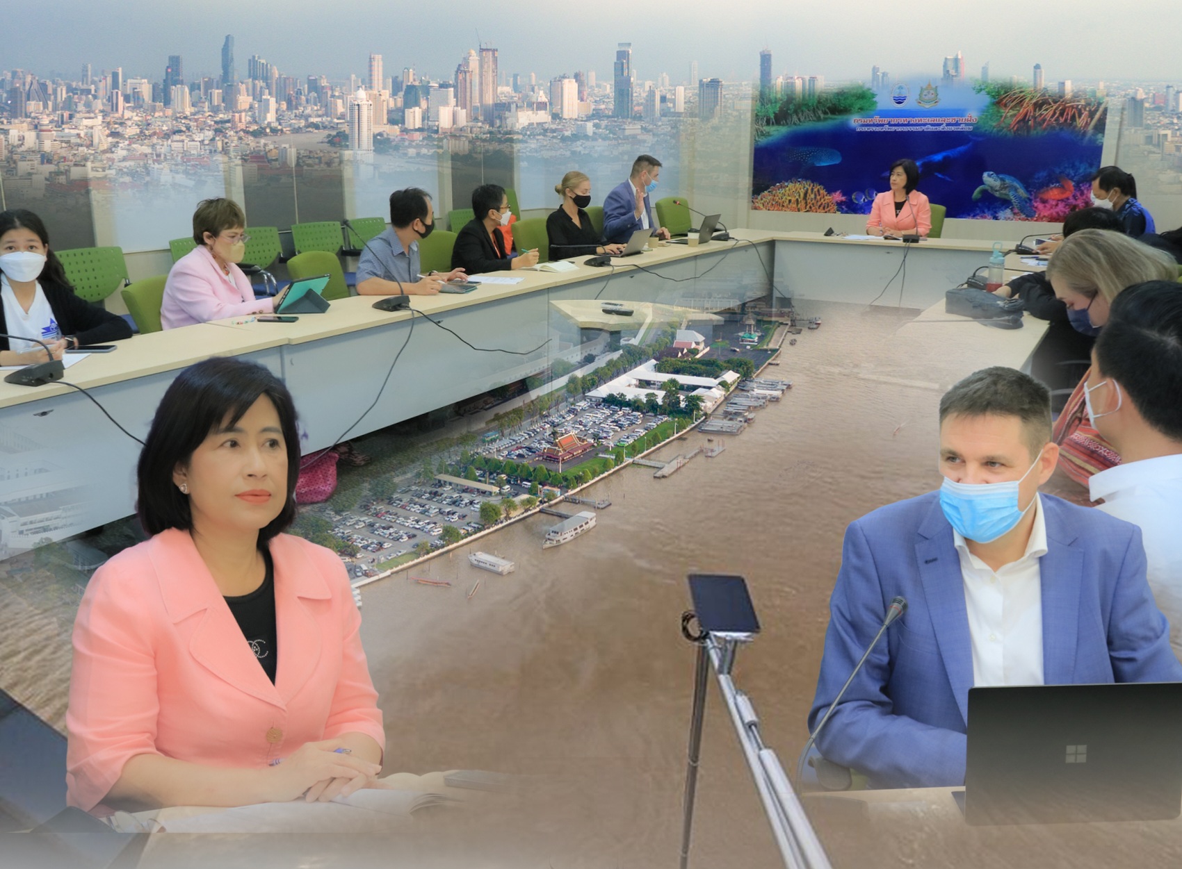 กรม ทช. กับ The Ocean Cleanup ร่วมประชุมรับฟังความก้าวหน้าโครงการวิจัยขยะพลาสติกในแม่น้ำ และการดักเก็บขยะพลาสติกในแม่น้ำเจ้าพระยา