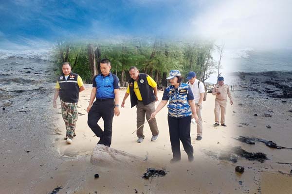 รองพรศรี ลงพื้นที่ตรวจสอบคราบน้ำมันปนเปื้อน ในท้องที่จังหวัดพังงา และจังหวัดภูเก็ต