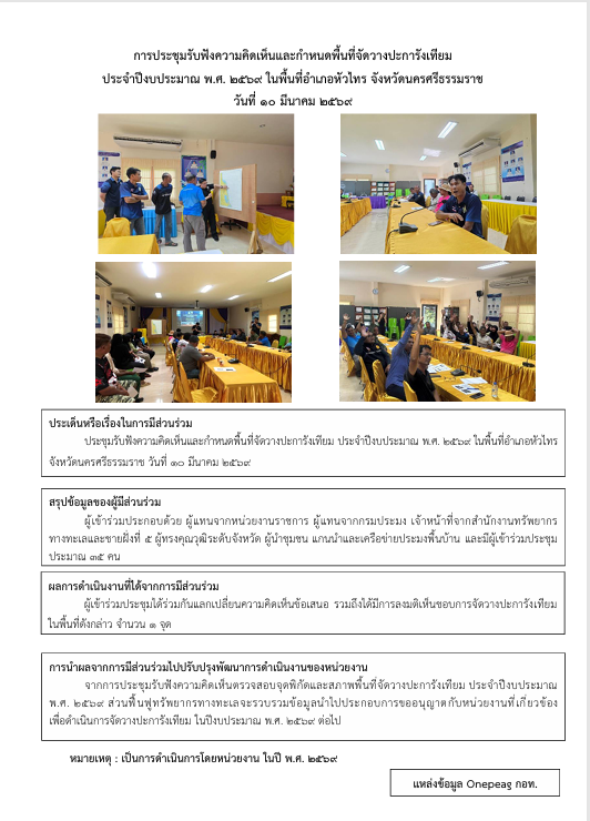 การประชุมรับฟังความคิดเห็นและกำหนดพื้นที่จัดวางปะการังเทียม