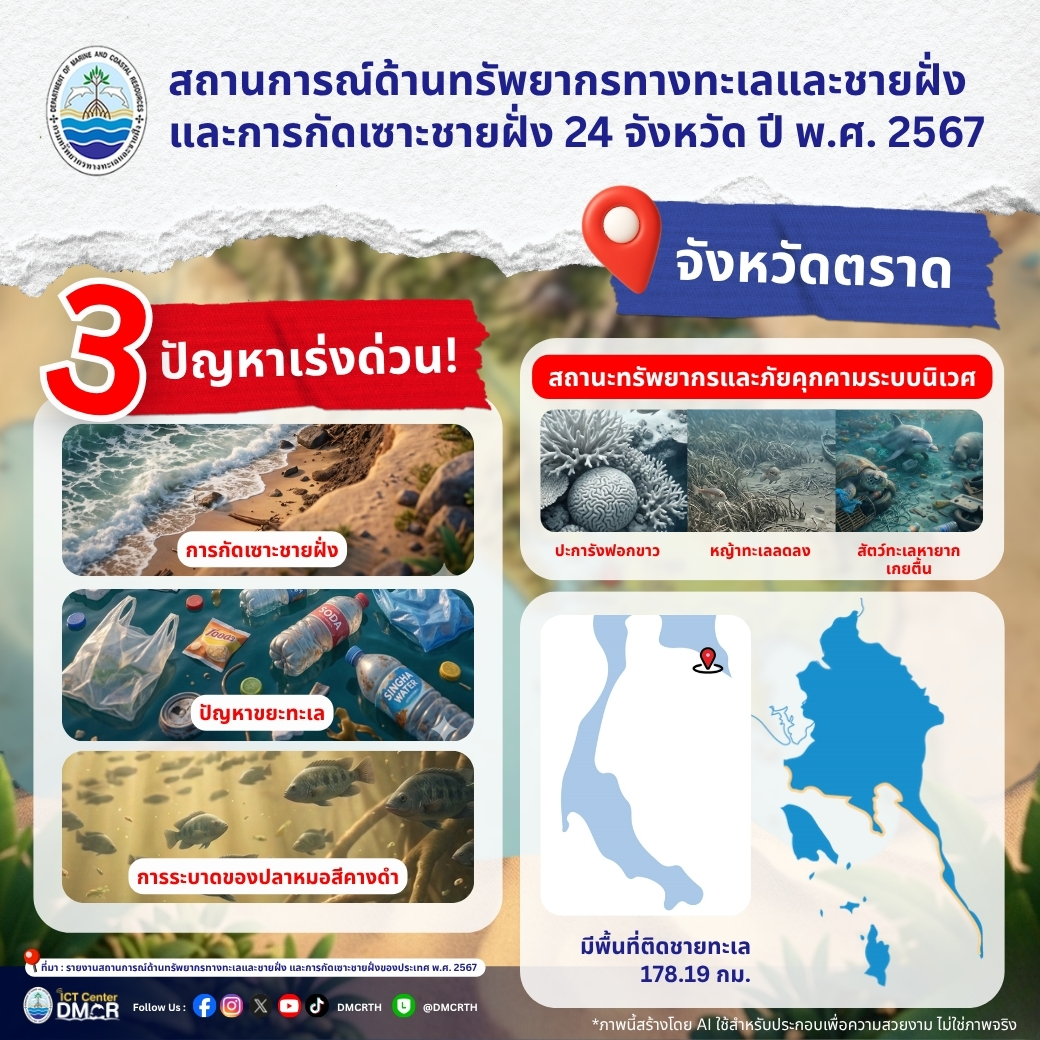 เจาะลึกวิกฤตทางทะเล "จังหวัดตราด" ปี 2567: 3 ปัญหาเร่งด่วน และสถานะสัตว์ทะเลหายากที่น่าเป็นห่วง