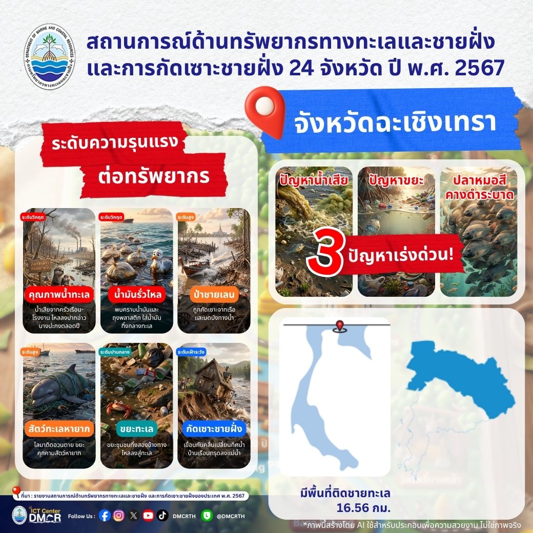 3 ปัญหาเร่งด่วน! สถานการณ์ทรัพยากรทางทะเลและชายฝั่ง จังหวัดฉะเชิงเทรา ปี 2567